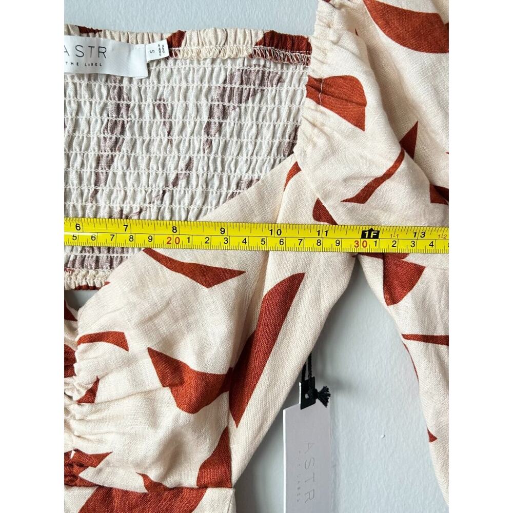 NWT ASTR The Label Heather Linen Mini Dress Rust Abstract Puff Sleeve Small - Picture 9 of 10